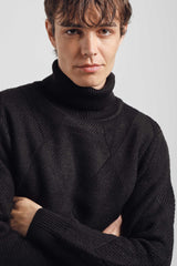 Maglia collo alto a rombi|Colore:Nero