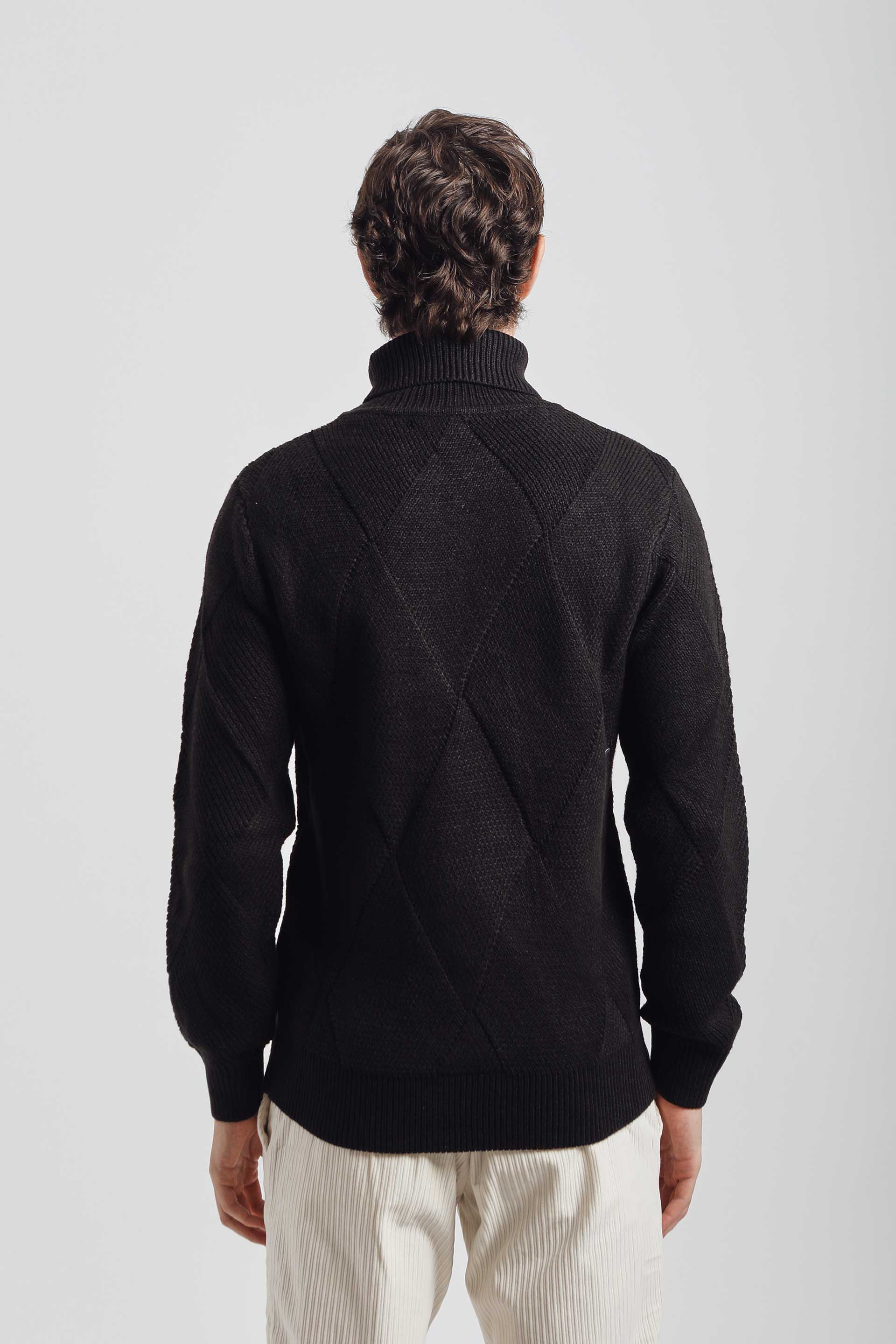 Maglia collo alto a rombi|Colore:Nero