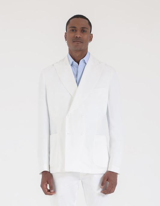 Giacca doppiopetto in lino|Colore:Bianco