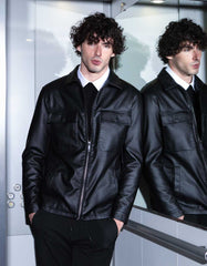 Leather-effect shirt jacket