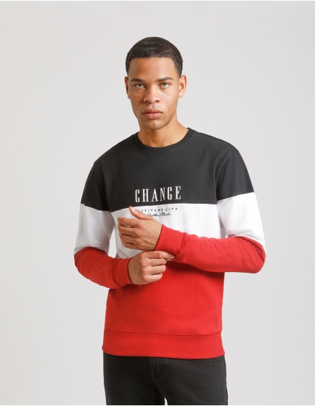 Felpa girocollo colorblock