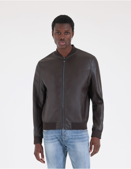 Faux leather bomber