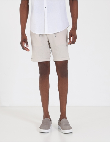 Linen-blend bermuda shorts with drawstrings