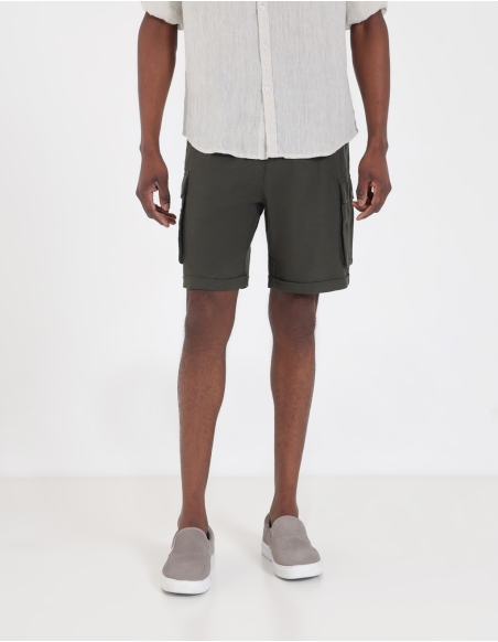 Linen blend cargo bermuda shorts