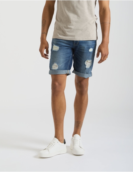 Bermuda denim con abrasioni