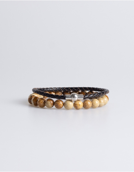 Stone and leather bracelet pack