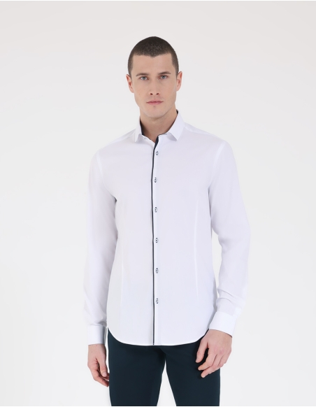 STRETCH COTTON SHIRT WITH CONTRAST PIPING