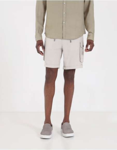 Linen blend cargo bermuda shorts