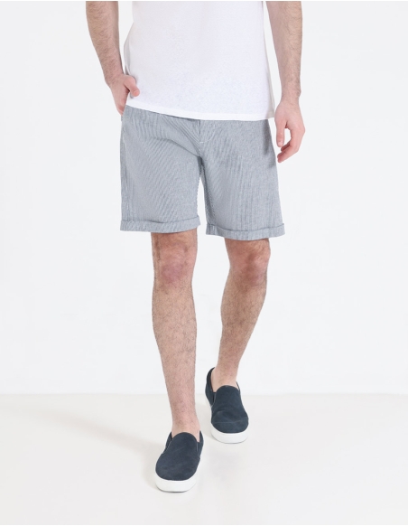 Linen blend striped bermuda shorts