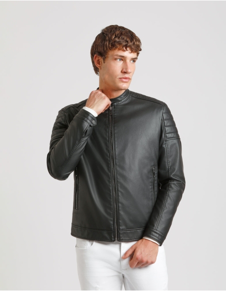 Giubbotto biker effetto pelle