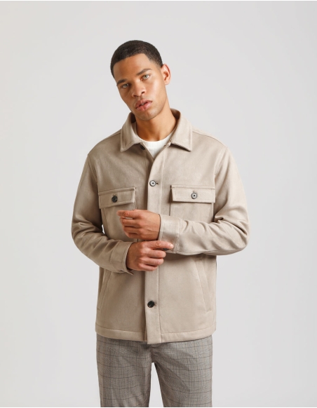 Giacca camicia effetto suede