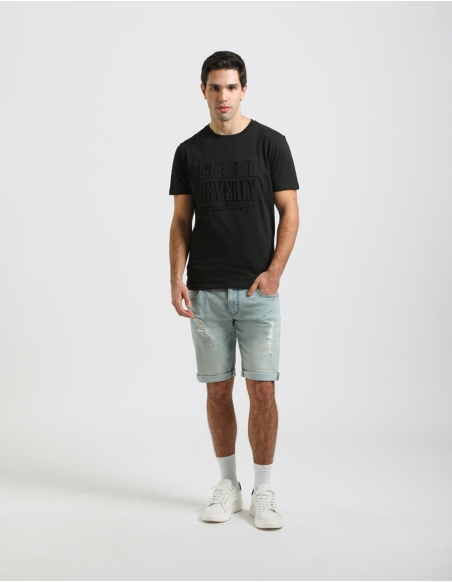 Slim-fit denim bermuda shorts
