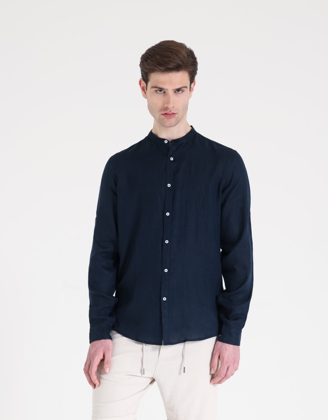 Linen mandarin collar shirt