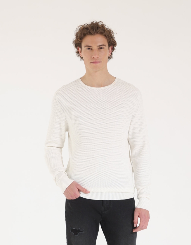 Plain white crew neck jumper sales