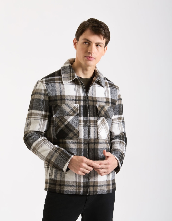 Plaid overshirt jacket sales